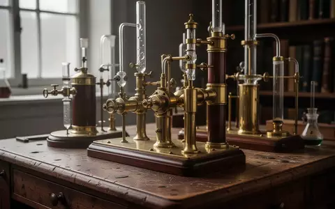 Historische wissenschaftliche Laborapparatur aus Messing und Holz in einem Archivraum. - Foto: über boerse-global.de