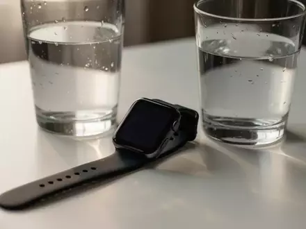 Symbolbild: Smartwatch neben einem Glas Wasser - Foto: über boerse-global.de