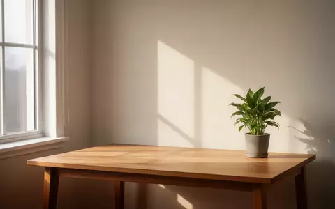 Ein minimalistischer, sonnendurchfluteter Schreibtisch in einem ruhigen Arbeitszimmer mit einer einzelnen Pflanze. - Foto: über boerse-global.de