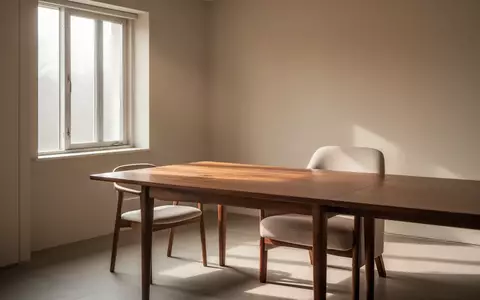 Ein heller, ruhiger Raum mit einem Holztisch und einem Stuhl in einer neutralen, minimalistischen Umgebung. - Foto: über boerse-global.de