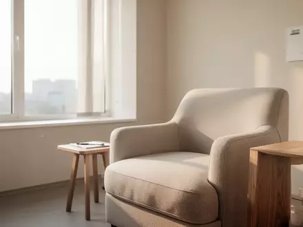 Ein minimalistisch eingerichteter, heller Behandlungsraum mit einem Sessel in einer ruhigen, professionellen Umgebung. - Foto: über boerse-global.de