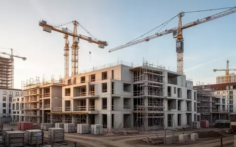 Baustelle für neue Wohnquartiere in Dresden mit Rohbauten und Kränen im sonnigen Licht. - Foto: über boerse-global.de