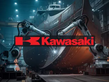 Ein hochmoderner Industrieroboter arbeitet an der gewölbten Stahlwand eines Schiffes in einer Werft. - Foto: über boerse-global.de