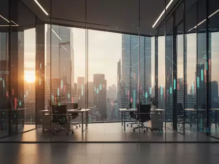 Abstrakte Darstellung einer modernen Büroarchitektur bei Sonnenuntergang als Symbol für Unternehmensführung und Finanzmärkte. - Foto: über boerse-global.de