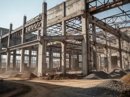 Rohbau eines ehemaligen Industriegebäudes während der Sanierung und Umnutzung zu Wohnraum auf einer Baustelle. - Foto: über boerse-global.de