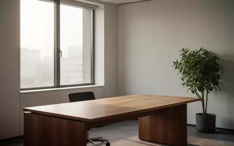 Ein minimalistischer, moderner Büroraum mit einem leeren Holztisch und weichem Tageslichteinfall. - Foto: über boerse-global.de