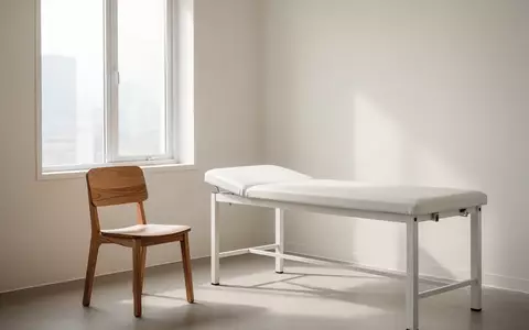 Ein heller, minimalistischer Behandlungsraum in einer Klinik mit einem leeren Stuhl und einer Untersuchungsliege. - Foto: über boerse-global.de