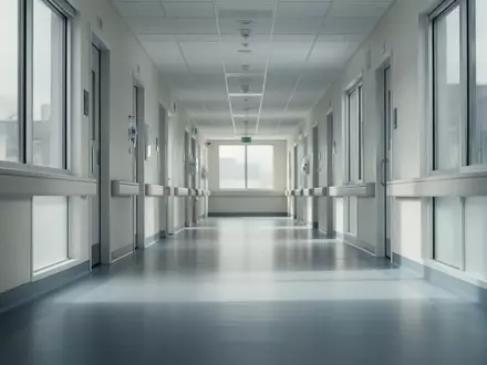 Ein leerer, heller Krankenhausflur mit moderner Architektur und einfallendem Tageslicht. - Foto: über boerse-global.de
