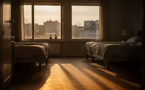 Ein sonnendurchflutetes, leeres Schlafzimmer während der Abenddämmerung mit langen Schatten auf dem Boden. - Foto: über boerse-global.de