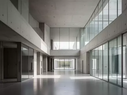 Ein minimalistischer, moderner Korridor in einem Regierungsgebäude mit klaren Linien und natürlichem Lichteinfall. - Foto: über boerse-global.de