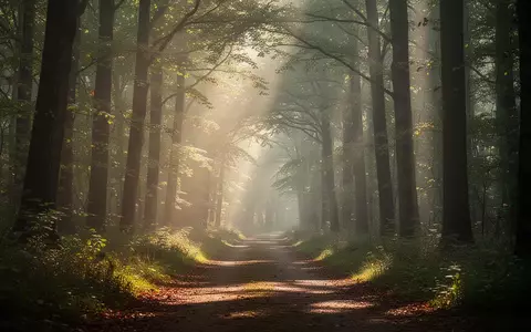 Ein friedlicher, sonnendurchfluteter Waldweg bei sanftem Morgenlicht. - Foto: über boerse-global.de