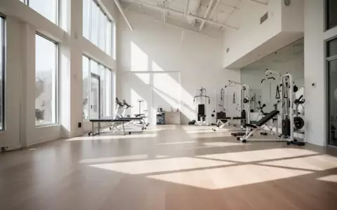 Heller, minimalistischer Raum einer Physiotherapiepraxis mit Holzboden und natürlichem Lichteinfall. - Foto: über boerse-global.de