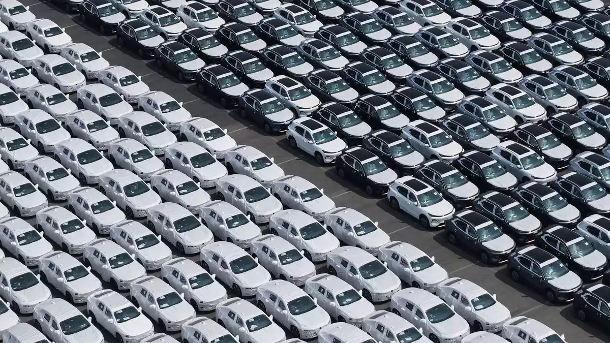 Autos stehen im Hafen von Shanghai zum Export bereit. (Archivbild)  - Bild: Uncredited/CHINATOPIX via AP/dpa
