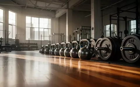 Leerer, minimalistischer Fitnessraum mit Hantelscheiben und Kettlebells auf einem Holzboden bei natürlichem Lichteinfall. - Foto: über boerse-global.de