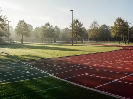 Ein sonniger Park mit einer Laufbahn im Freien, der zu Bewegung und sportlicher Aktivität einlädt. - Foto: über boerse-global.de