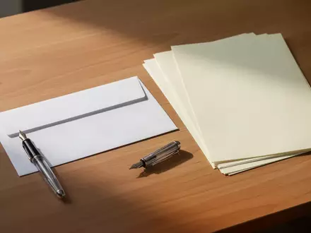 Ein leerer Briefumschlag und ein Stapel Papier auf einem schlichten Holztisch bei natürlichem Tageslicht. - Foto: über boerse-global.de