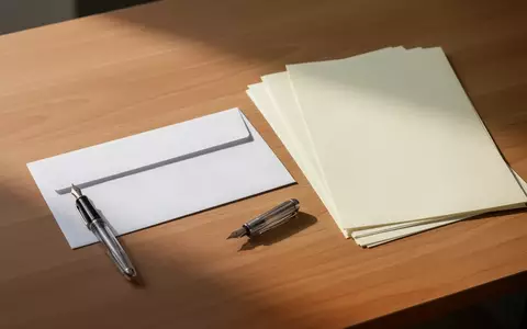 Ein leerer Briefumschlag und ein Stapel Papier auf einem schlichten Holztisch bei natürlichem Tageslicht. - Foto: über boerse-global.de