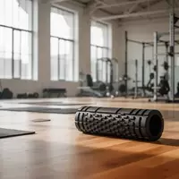 Ein minimalistischer Fitnessraum mit Holzboden, einer Massagerolle auf dem Boden und natürlichem Lichteinfall. - Foto: über boerse-global.de