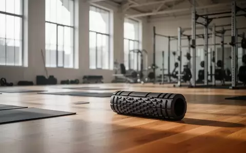 Ein minimalistischer Fitnessraum mit Holzboden, einer Massagerolle auf dem Boden und natürlichem Lichteinfall. - Foto: über boerse-global.de