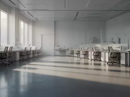 Ein minimalistisches, helles Forschungslabor mit poliertem Betonboden und leeren Arbeitsplätzen in einer ruhigen Umgebung. - Foto: über boerse-global.de