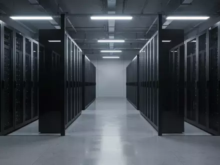 Reihen von leeren, dunklen Serverschränken in einem modernen, minimalistischen Rechenzentrum. - Foto: über boerse-global.de