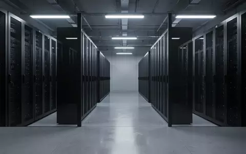 Reihen von leeren, dunklen Serverschränken in einem modernen, minimalistischen Rechenzentrum. - Foto: über boerse-global.de