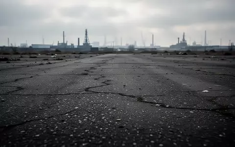 Eine leere, graue Asphaltfläche unter einem bewölkten Himmel mit verschwommenen industriellen Umrissen im Hintergrund. - Foto: über boerse-global.de