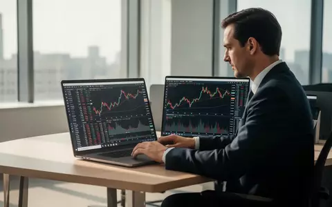 Ein Finanzanalyst betrachtet konzentriert Aktiencharts auf einem Laptop in einem modernen, hellen Büro. - Foto: über boerse-global.de