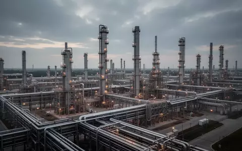 Moderne Industrieanlage einer Ölraffinerie bei Dämmerung mit komplexen Rohrleitungssystemen und Destillationstürmen. - Foto: über boerse-global.de
