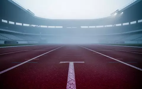 Leere Laufbahn auf einer Sportanlage bei Dämmerung und leichtem Nebel - Foto: über boerse-global.de