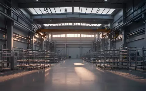 Eine moderne, menschenleere Industriehalle mit polierten Betonböden und organisierter Infrastruktur in natürlichem Licht. - Foto: über boerse-global.de