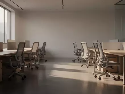 Ein ruhiger, moderner Büroarbeitsplatz mit ergonomischen Stühlen und klaren Linien bei sanftem Morgenlicht. - Foto: über boerse-global.de