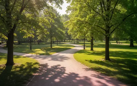 Ein sonniger, grüner Park mit einem geschwungenen Kiesweg und Bäumen bei Tageslicht. - Foto: über boerse-global.de