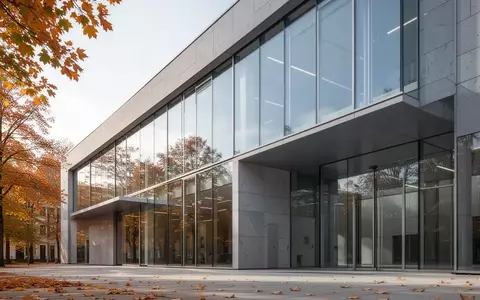 Moderne Fassade eines Verwaltungsgebäudes bei Tageslicht mit klaren Linien aus Glas und Stein. - Foto: über boerse-global.de