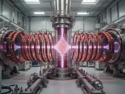 Hochmoderne Fusionsreaktor-Anlage mit komplexen magnetischen Spulen in einem Forschungslabor. - Foto: über boerse-global.de