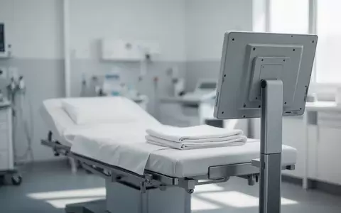 Ein heller, moderner medizinischer Untersuchungsraum mit einem Diagnosetisch in einer sterilen, klinischen Umgebung. - Foto: über boerse-global.de
