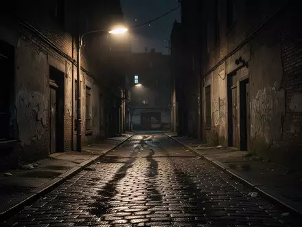 Eine nächtliche, einsame Gasse in einer Stadt mit Kopfsteinpflaster und einer einzelnen Straßenlaterne. - Foto: über boerse-global.de