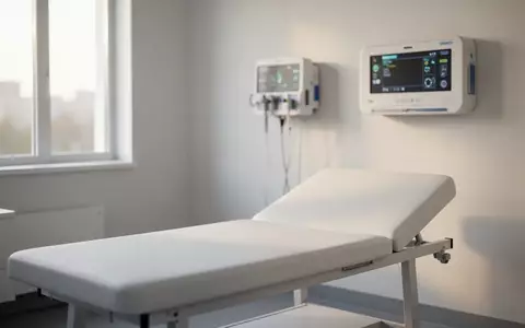 Ein klinischer Untersuchungsraum mit einer Untersuchungsliege in neutralem, natürlichem Licht. - Foto: über boerse-global.de