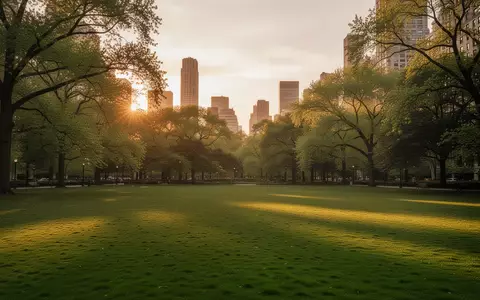Weitläufige, grüne Parkanlage in einem urbanen Umfeld während der Abendstunden. - Foto: über boerse-global.de