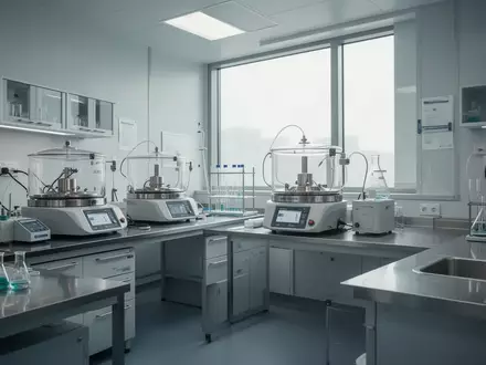 Ein steriles, modernes medizinisches Forschungslabor mit hochwertigen Glasgeräten und Edelstahlflächen bei natürlichem Licht. - Foto: über boerse-global.de