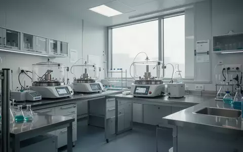 Ein steriles, modernes medizinisches Forschungslabor mit hochwertigen Glasgeräten und Edelstahlflächen bei natürlichem Licht. - Foto: über boerse-global.de