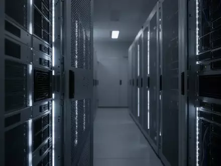 Ein minimalistisch beleuchteter Serverraum mit metallischen Schränken in einer sterilen, industriellen Umgebung. - Foto: über boerse-global.de