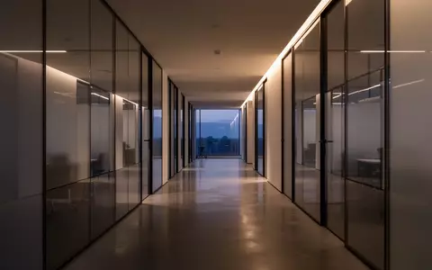 Ein minimalistischer, leerer Büroflur mit moderner Architektur und sanfter Beleuchtung. - Foto: über boerse-global.de