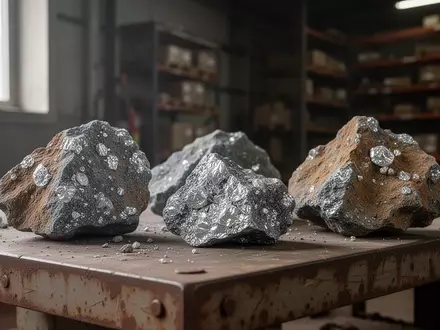 Nahaufnahme von lithiumhaltigen Mineralgesteinsproben auf einer industriellen Werkbank in einer Mine. - Foto: über boerse-global.de