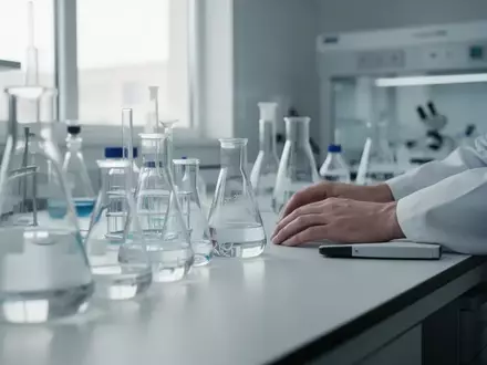 Ein steriles, modern ausgestattetes medizinisches Labor mit wissenschaftlichen Glasgefäßen auf einer weißen Laborbank. - Foto: über boerse-global.de