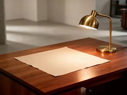 Ein minimalistischer, leerer Schreibtisch mit einer Schreibtischlampe in einem neutralen Büroambiente. - Foto: über boerse-global.de