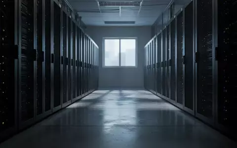 Ein dunkler, menschenleerer Serverraum mit unbeleuchteten Serverschränken in einer kühlen, industriellen Umgebung. - Foto: über boerse-global.de