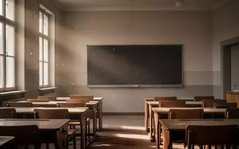 Ein leerer Klassenraum mit unbeschriebener Tafel und leeren Schultischen in einem hellen Schulgebäude. - Foto: über boerse-global.de