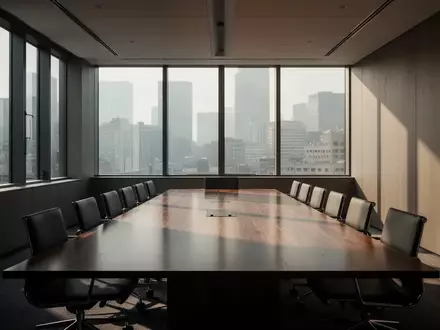 Ein minimalistischer, leerer Konferenzraum in einem modernen Bürogebäude bei natürlichem Lichteinfall. - Foto: über boerse-global.de