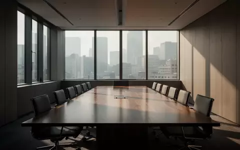 Ein minimalistischer, leerer Konferenzraum in einem modernen Bürogebäude bei natürlichem Lichteinfall. - Foto: über boerse-global.de